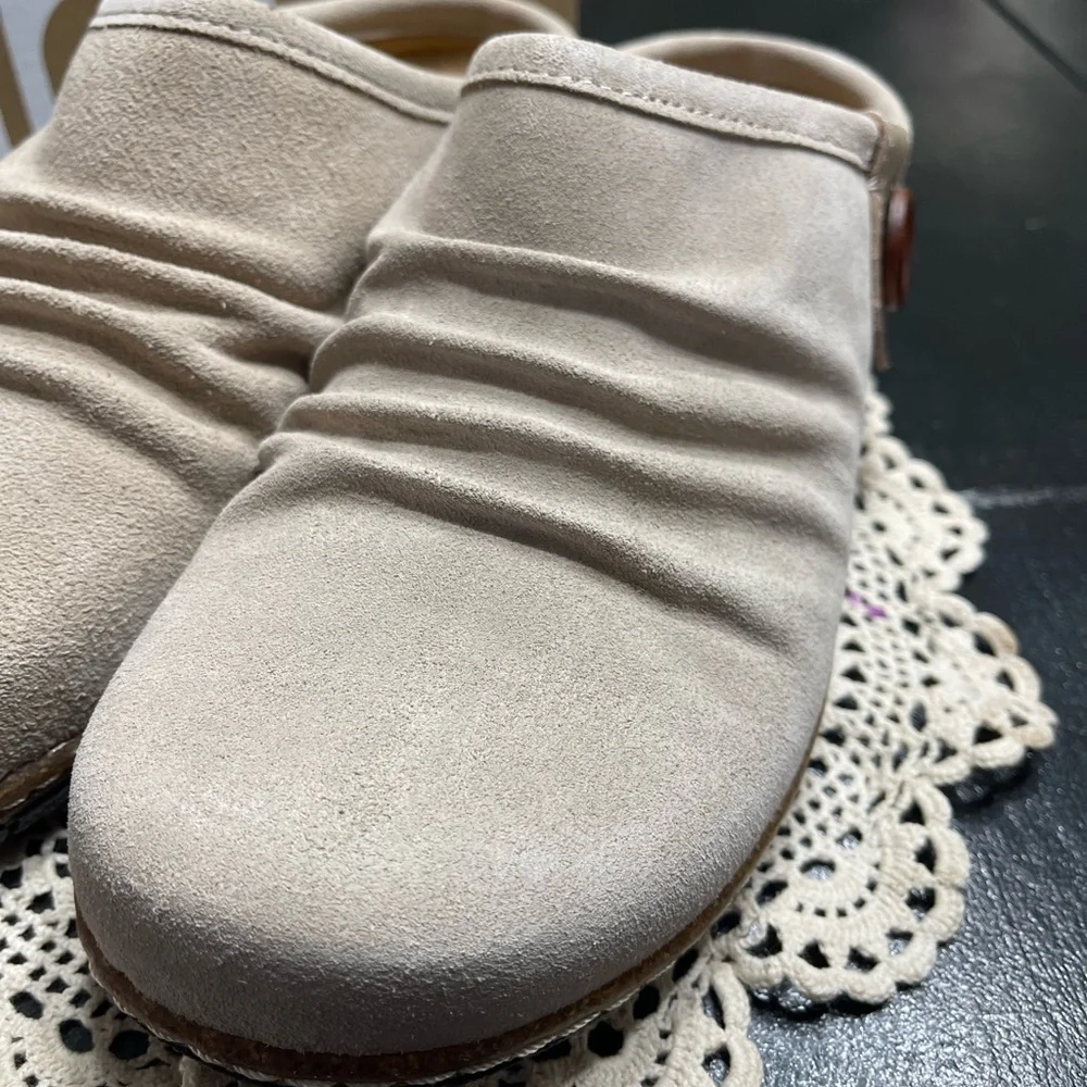 Earth Taupe Slip-On Mules with Button Accent - Picture 3 of 14